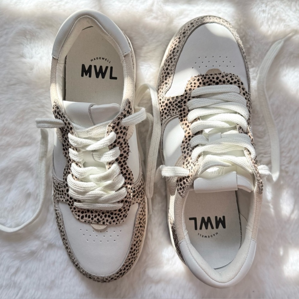 MADEWELL 6 Court Sneakers in Spotted Calf Hair • Leather Lace Up Animal Print